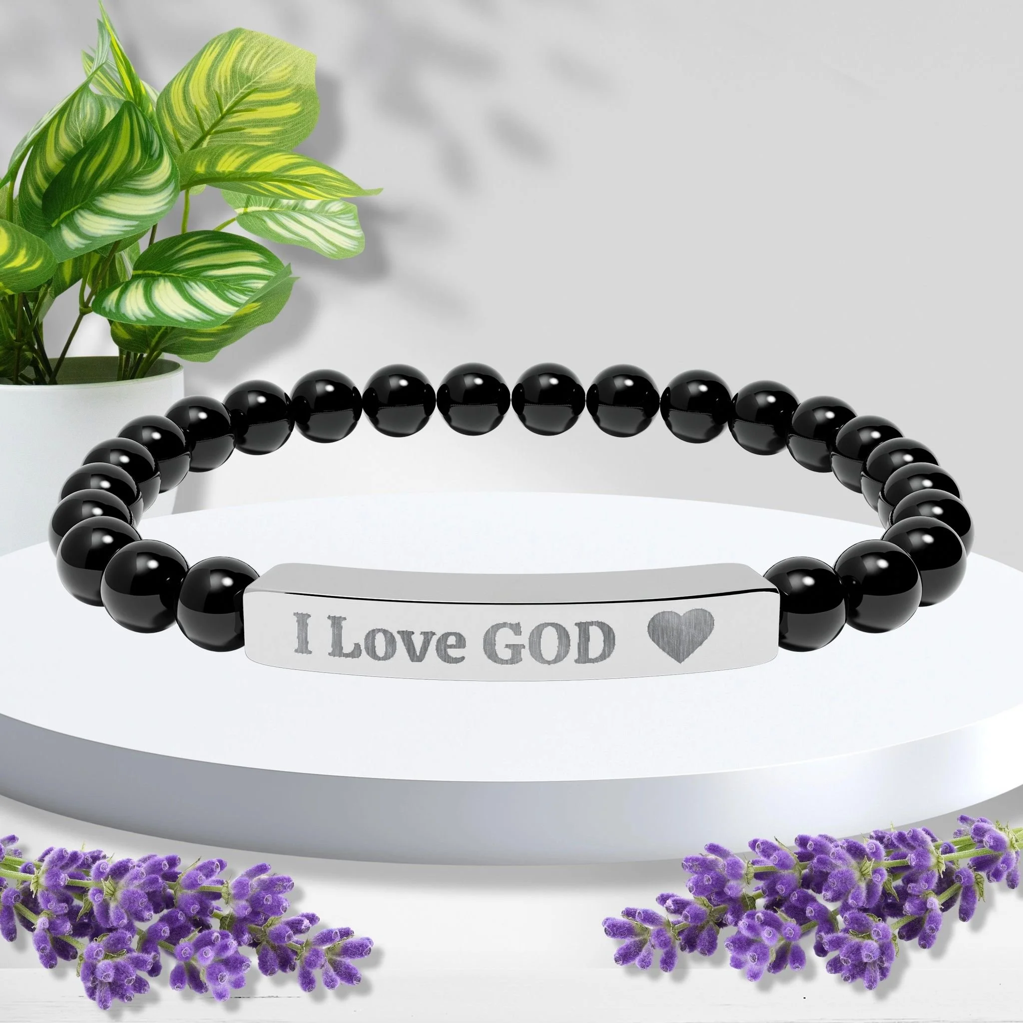 Engraved “I Love GOD” Natural Stone Bracelet