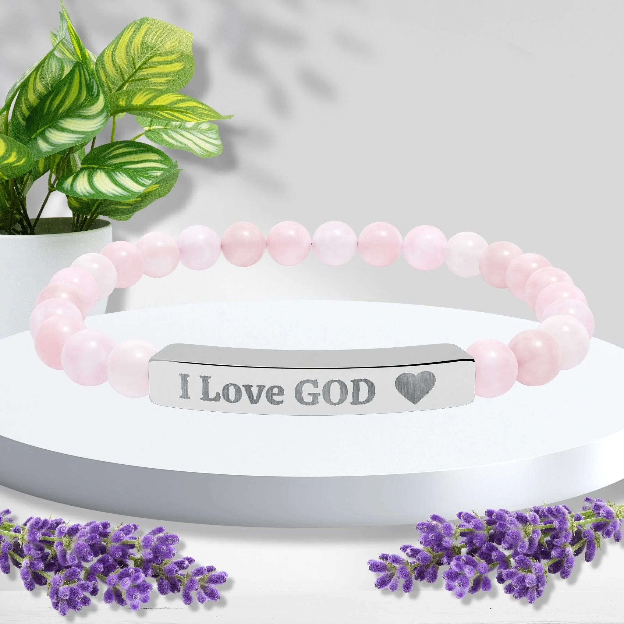 Engraved “I Love GOD” Natural Stone Bracelet