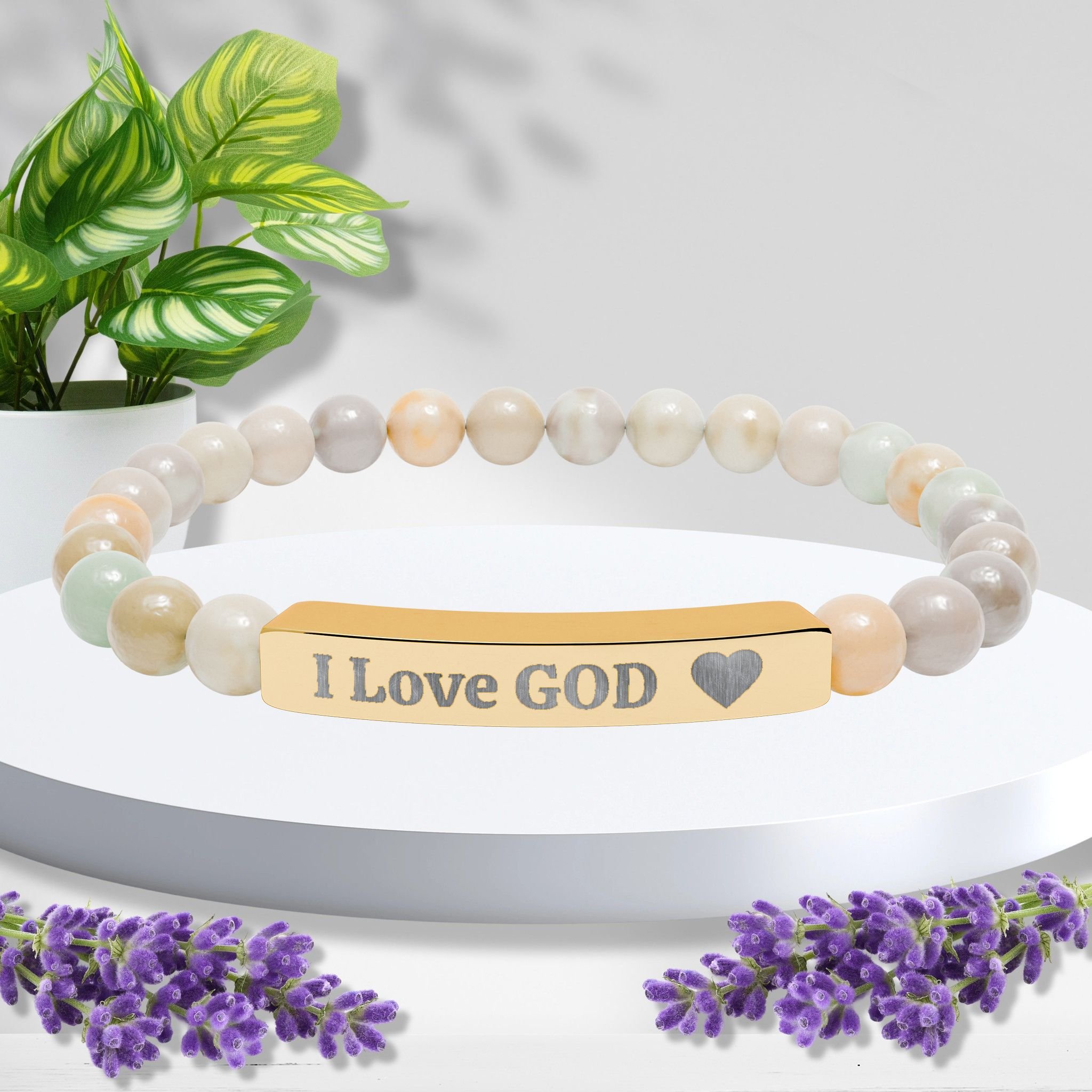 Engraved “I Love GOD” Natural Stone Bracelet