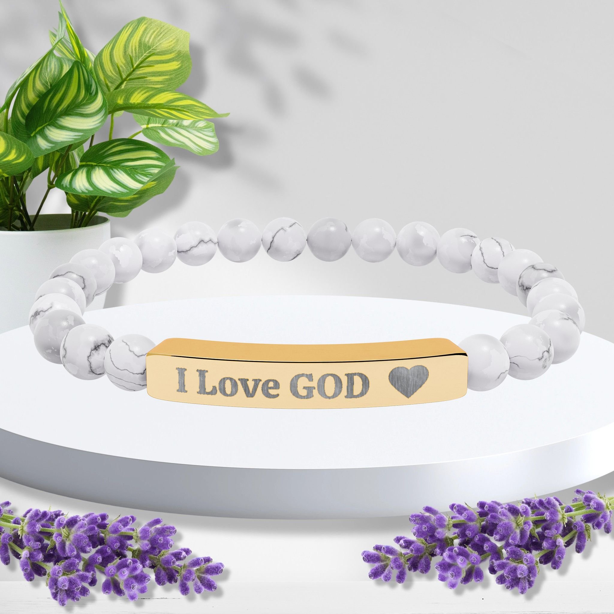 Engraved “I Love GOD” Natural Stone Bracelet