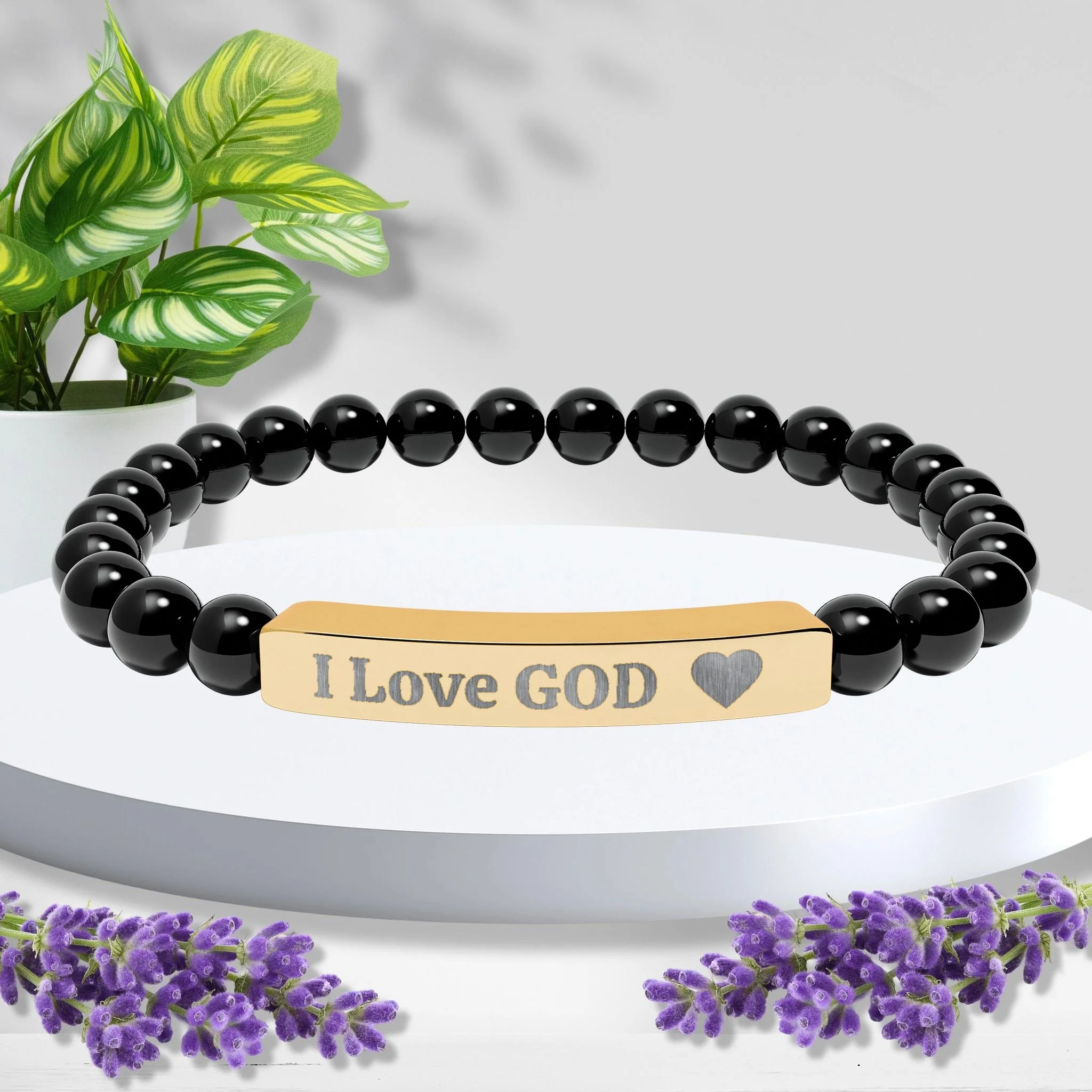 Engraved “I Love GOD” Natural Stone Bracelet