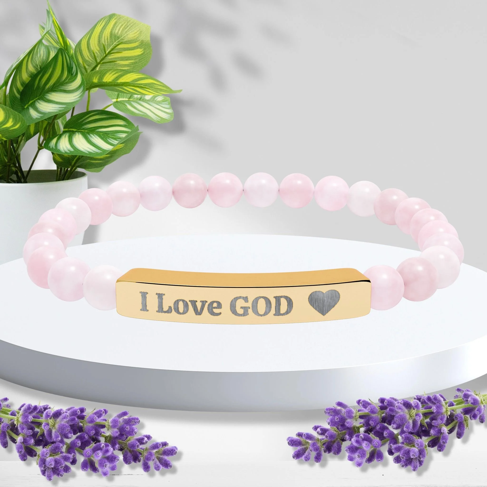 Engraved “I Love GOD” Natural Stone Bracelet