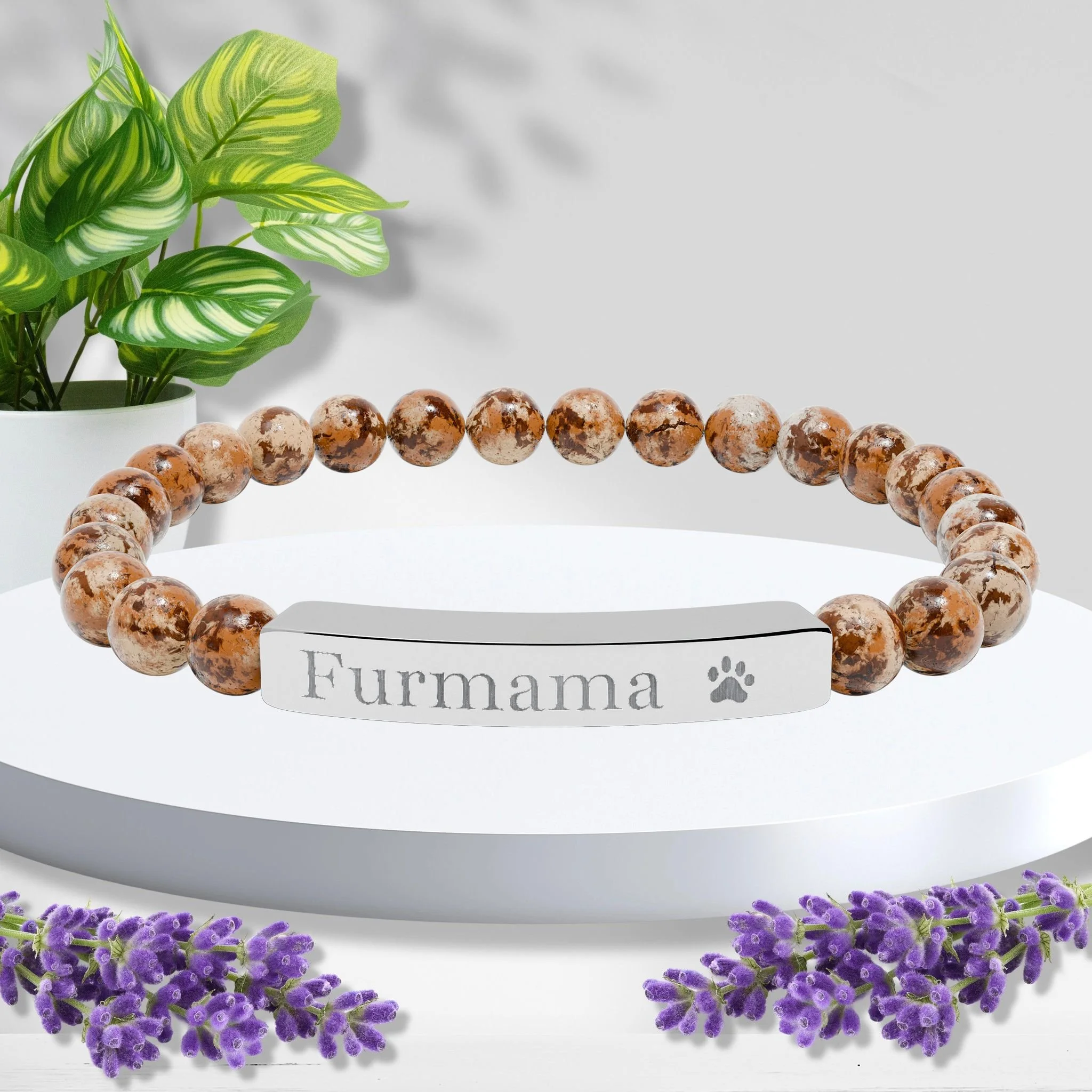 "FurMama" Paw Engravable Natural Stone Stretch Bracelet