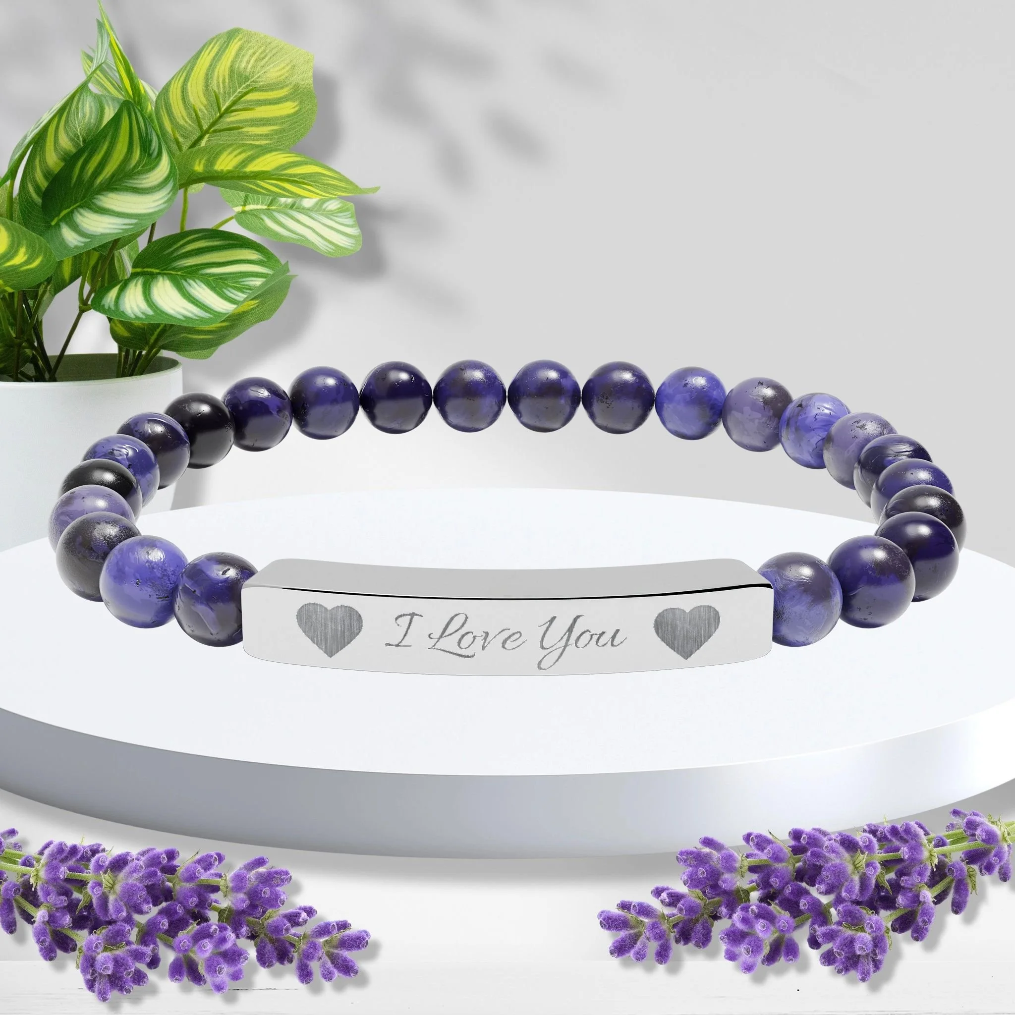 "I Love You" Engravable Natural Stone Stretch Bracelet