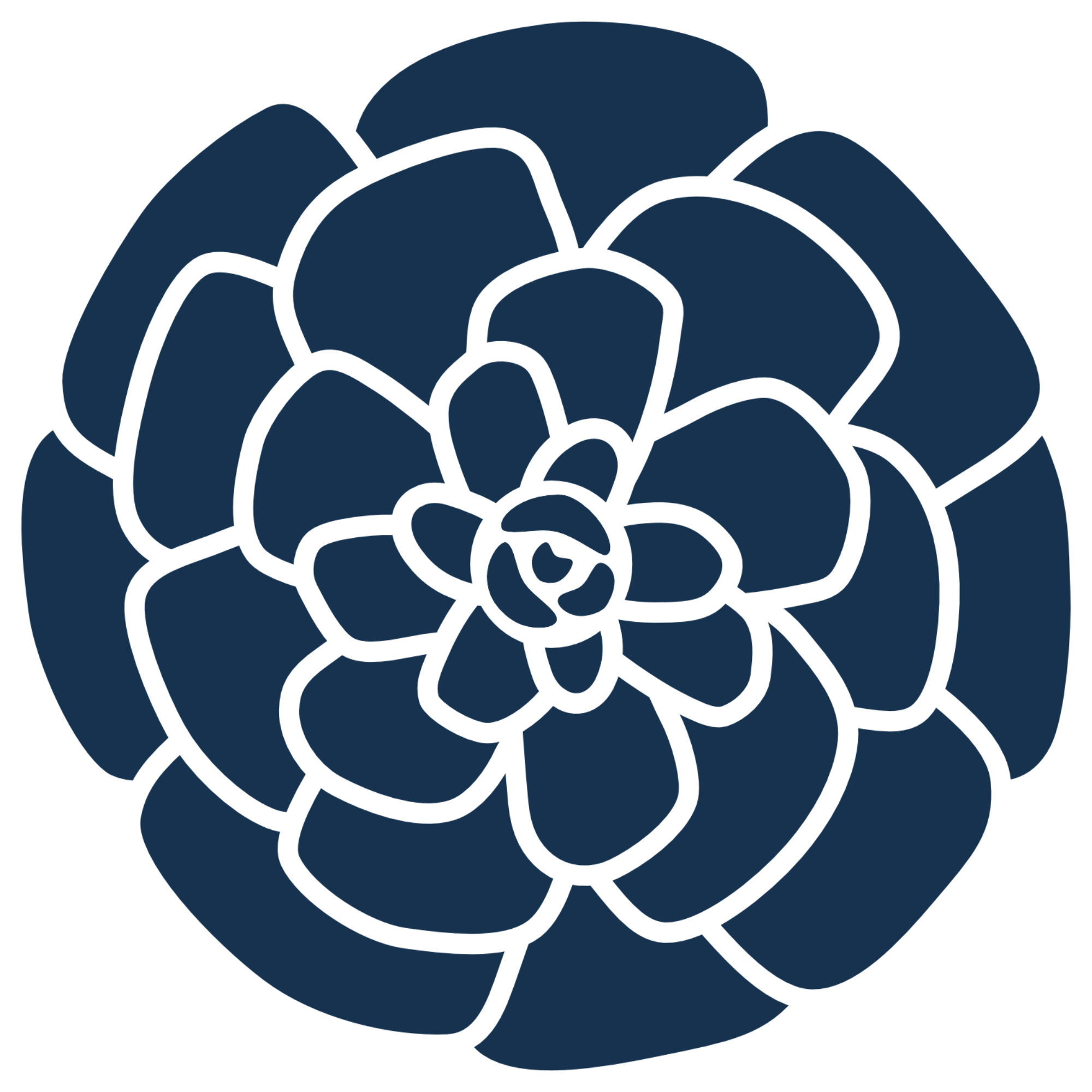 A blue version of the wildkind pine cone logo with a white outline.