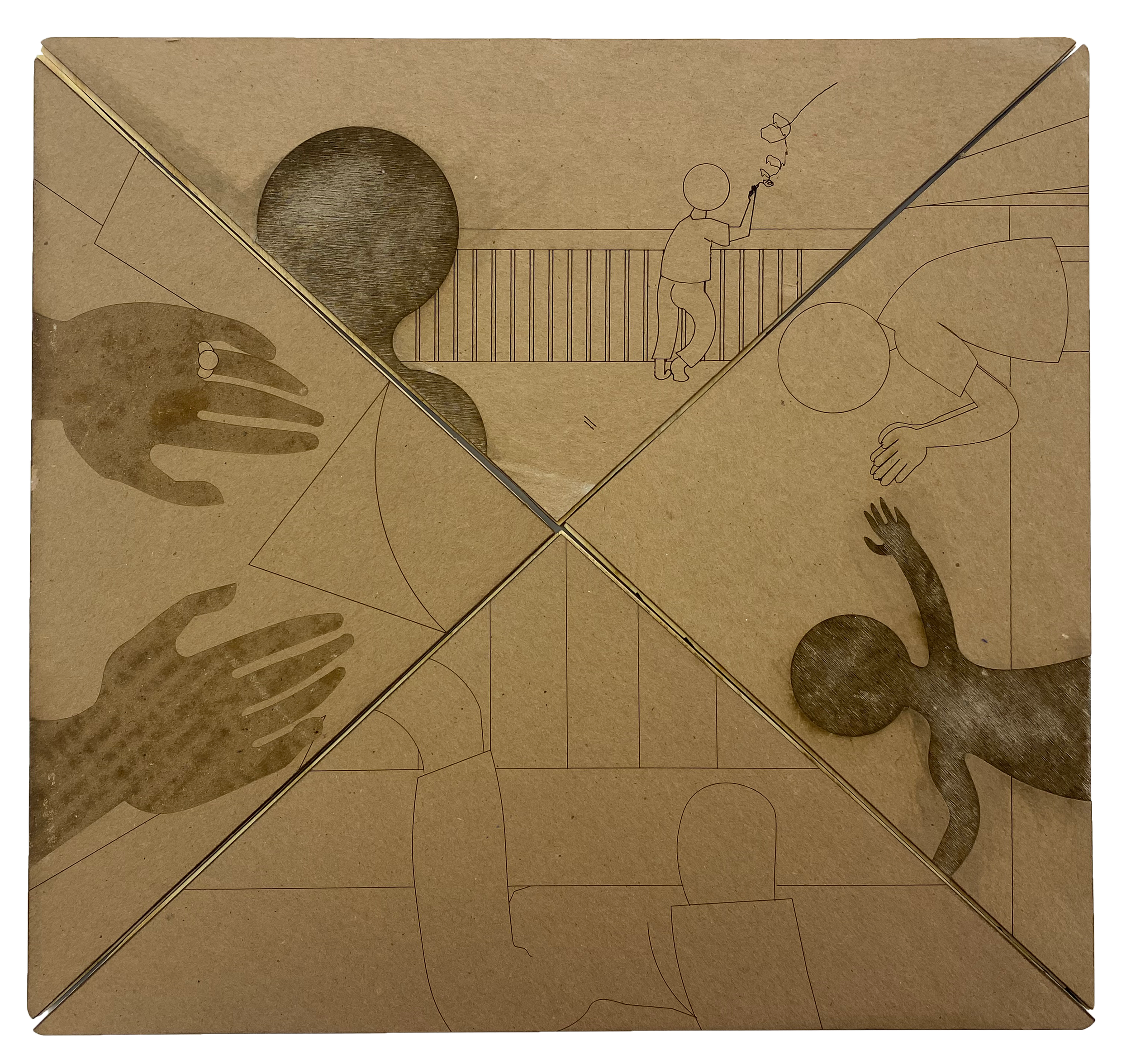 The fourth and final tableau completed. If Mr. Smith declines Kelly’s bribe, their tableau piece will reveal that Kelly was the murderer, backed up by the image of their wedding ring on their hand as they push Dr. Medulla to death.