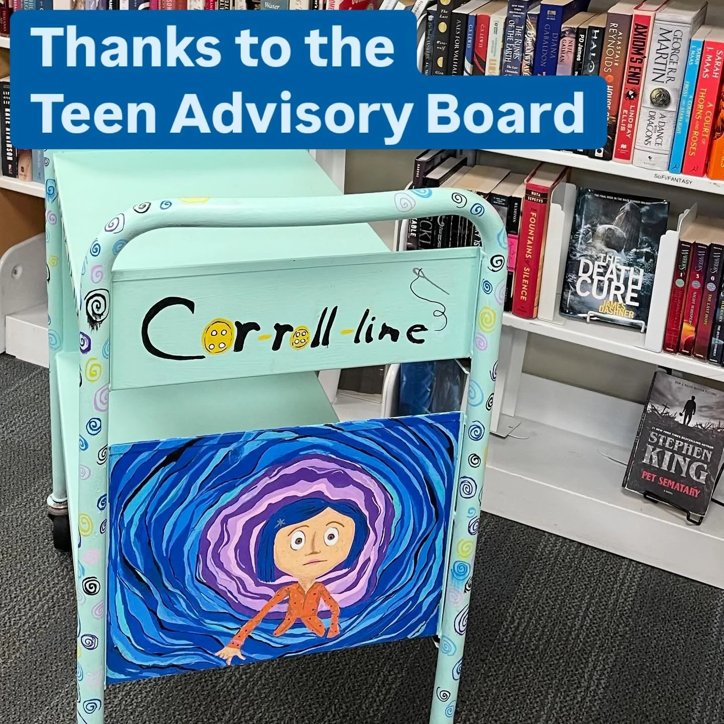 This dinged up flatbed cart was given a little love by the Teen Advisory Board members - repainted and named in Duncan tradition, after a literary character. We love it!
#FODL #alexandrialibrary