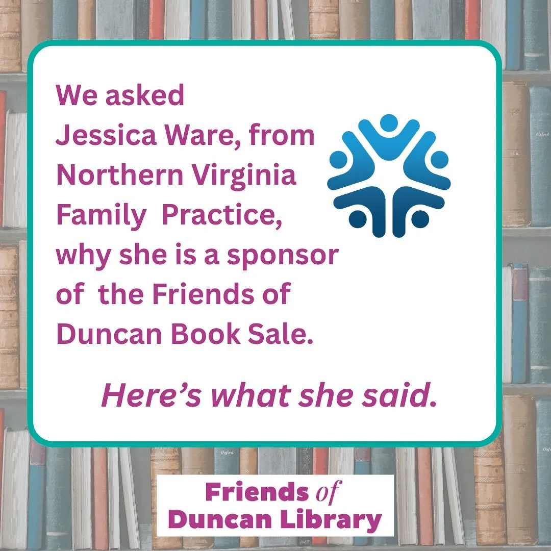Our fall Book Sale was a tremendous success thanks to everyone who came out &mdash; and to generous sponsors like Jessica Ware of Northern Virginia Family Practice. Thank you, Jessica, for believing in the power of libraries and helping us keep this 