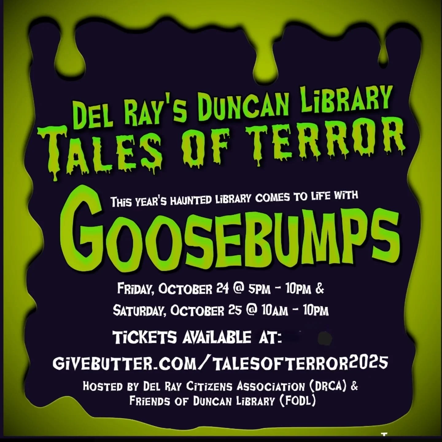 This October, Duncan Library is ditching quiet time for Goosebumps time&mdash;where the shelves creak, the stories crawl, and the scares come with a wink. Frights, fun, and fiction arriving sooner than you think.
&nbsp;

Fri, Oct. 24 (5&ndash;10 PM) 