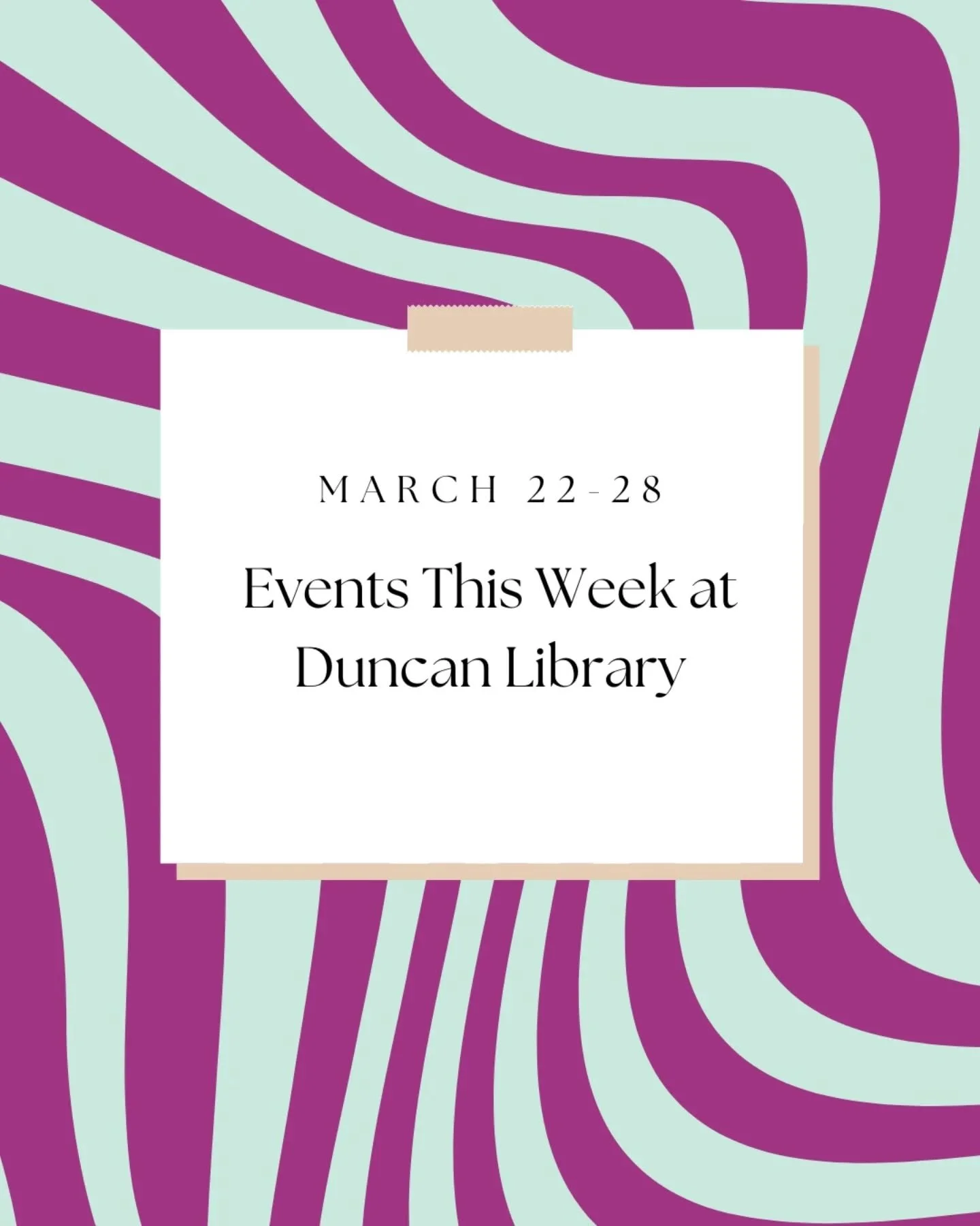 We're still waiting on the cherry blossoms, but the events at the Duncan Library this week are already at peak bloom! Bonus: zero crowds, easy parking, and absolutely no 6am alarm required.

#friendsofduncanlibrary&nbsp;#alexandrialibrary&nbsp;#dunca