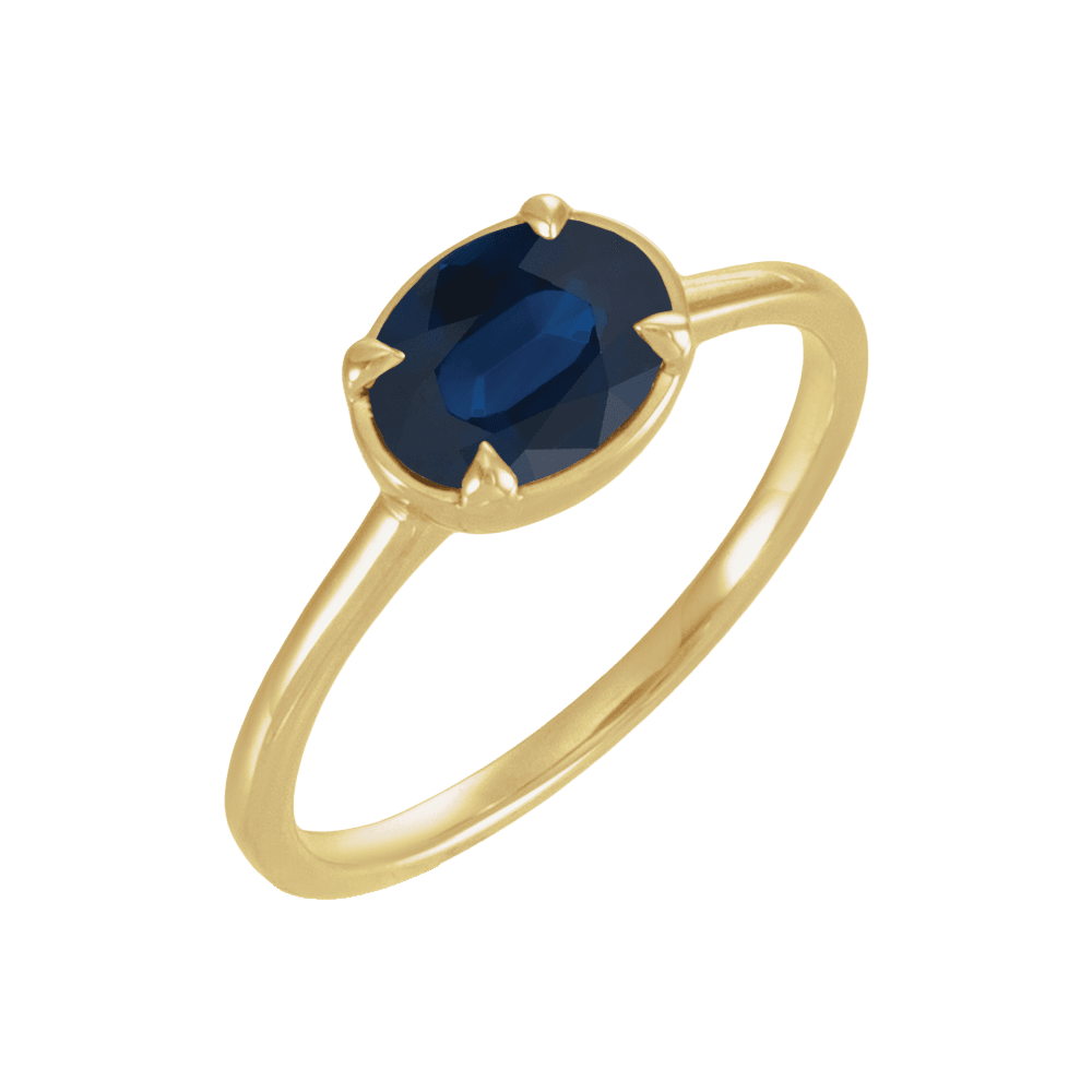 Lab-Grown Blue Sapphire Bezel Style Ring 14k Gold Setting
