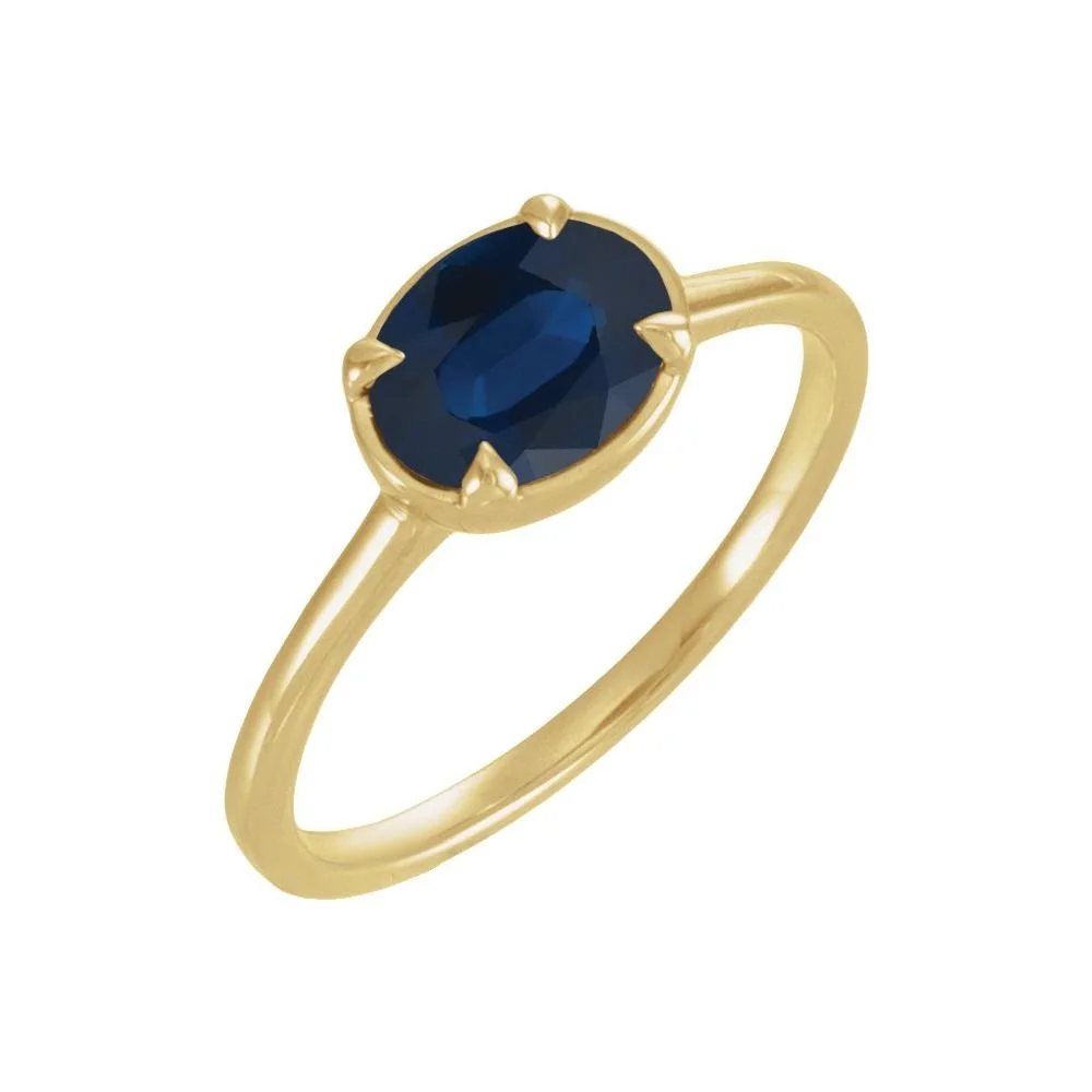 Lab-Grown Blue Sapphire Bezel Style Ring 14k Gold Setting