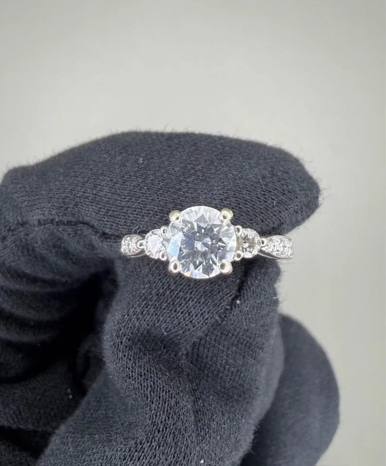 Natural Diamond Engagement Ring (1 Carat Center Stone) On 14k White Gold