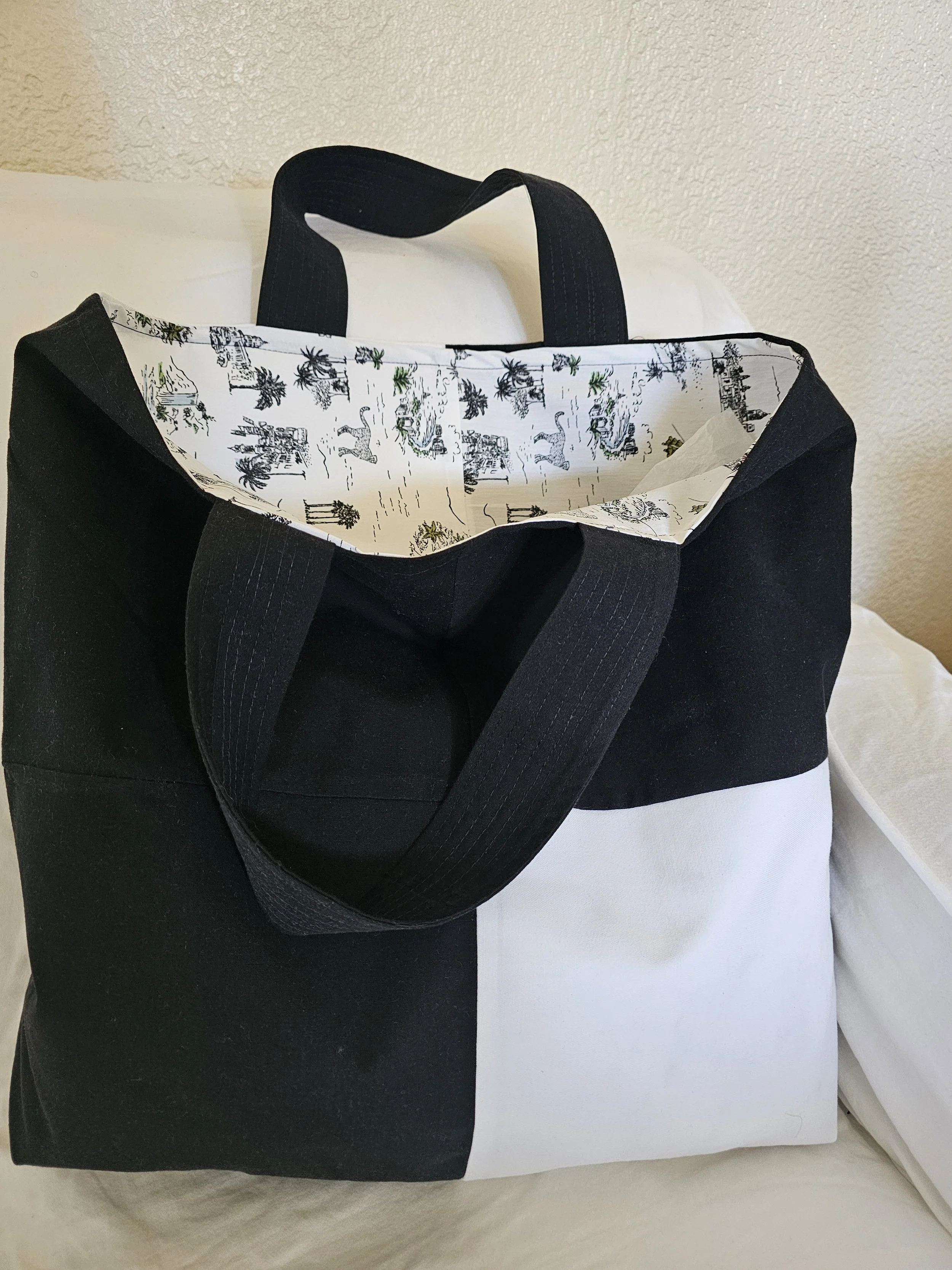 Flowerbox, Handmade Tote Bag, Black & White