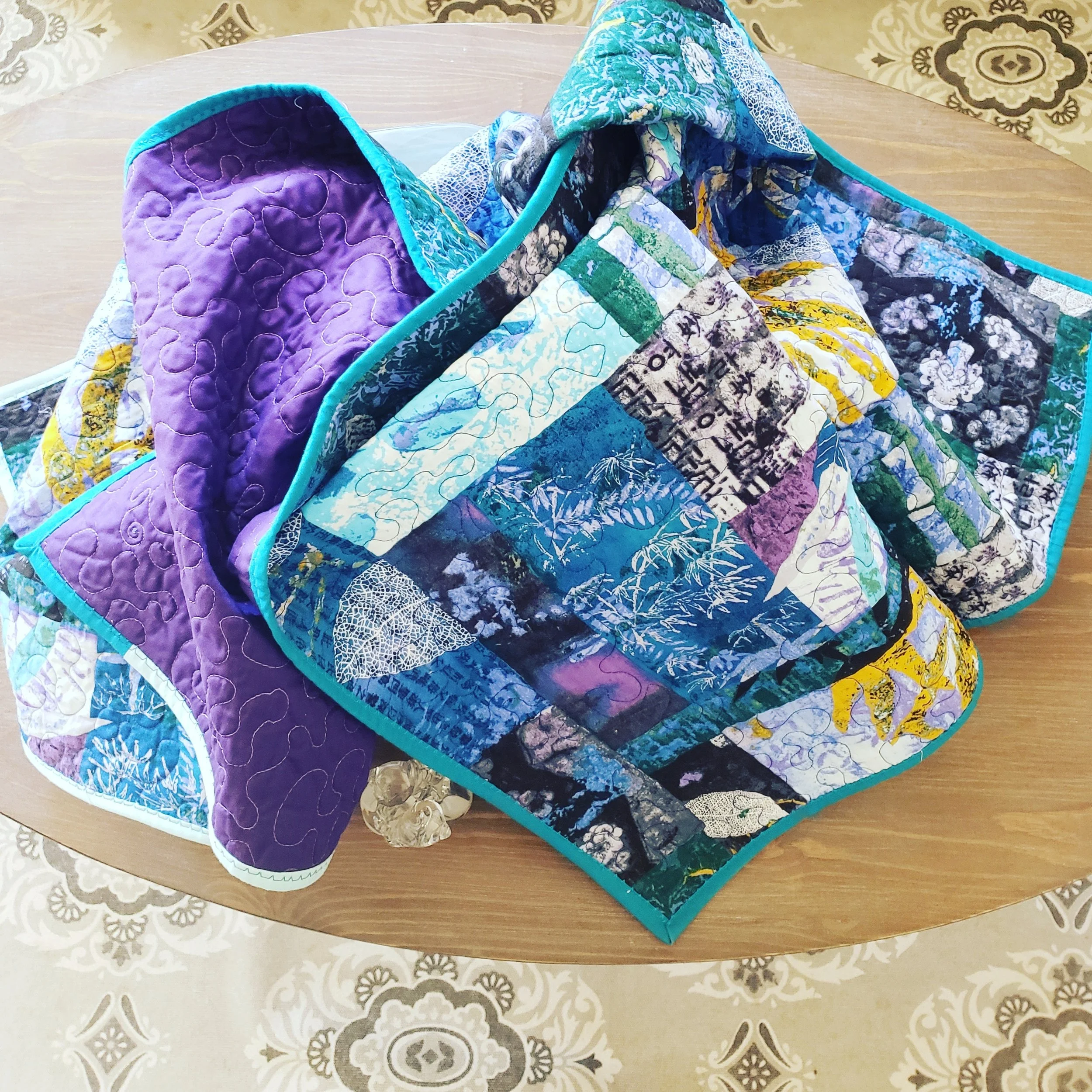 Flowerbox, Handmade Quilt, Cool Colors