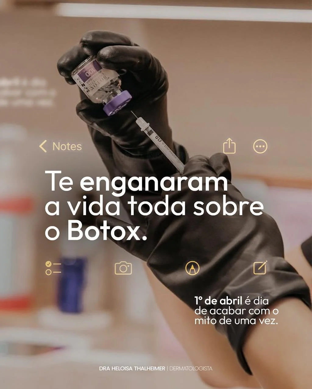 J&aacute; que hoje &eacute; dia de mentira, eu precisava falar sobre as que mais chegam at&eacute; mim sobre o botox. 🎭

&ldquo;Vicia.&rdquo; &ldquo;Congela.&rdquo; &ldquo;&Eacute; s&oacute; pra quem tem ruga.&rdquo; &ldquo;&Eacute; perigoso.&rdquo;