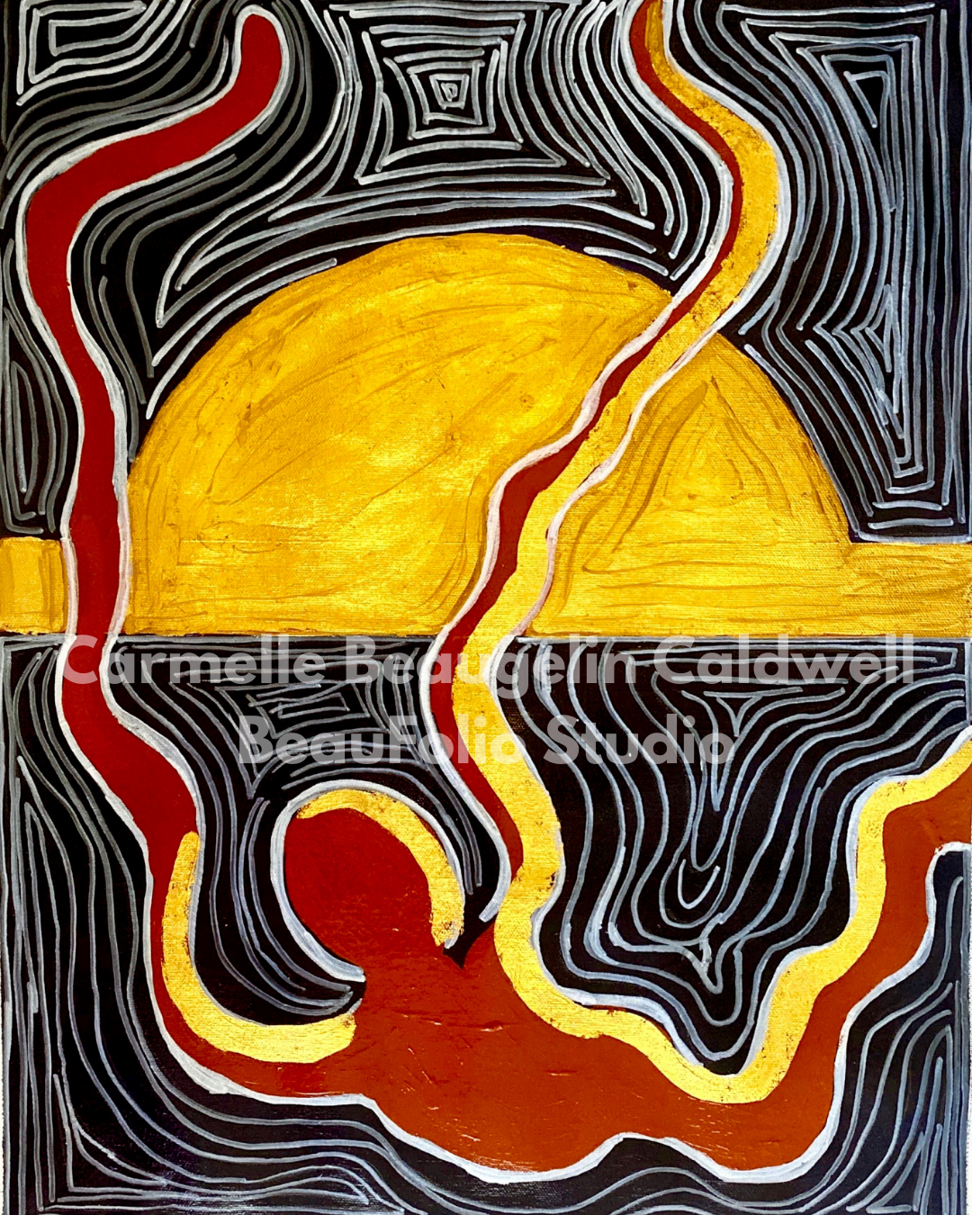 Carmelle Beaugelin Caldwell
"MY" (1/3)
Acrylic, Oil Marker, 24k genuine gold leaf on canvas
16x20 inches
2023