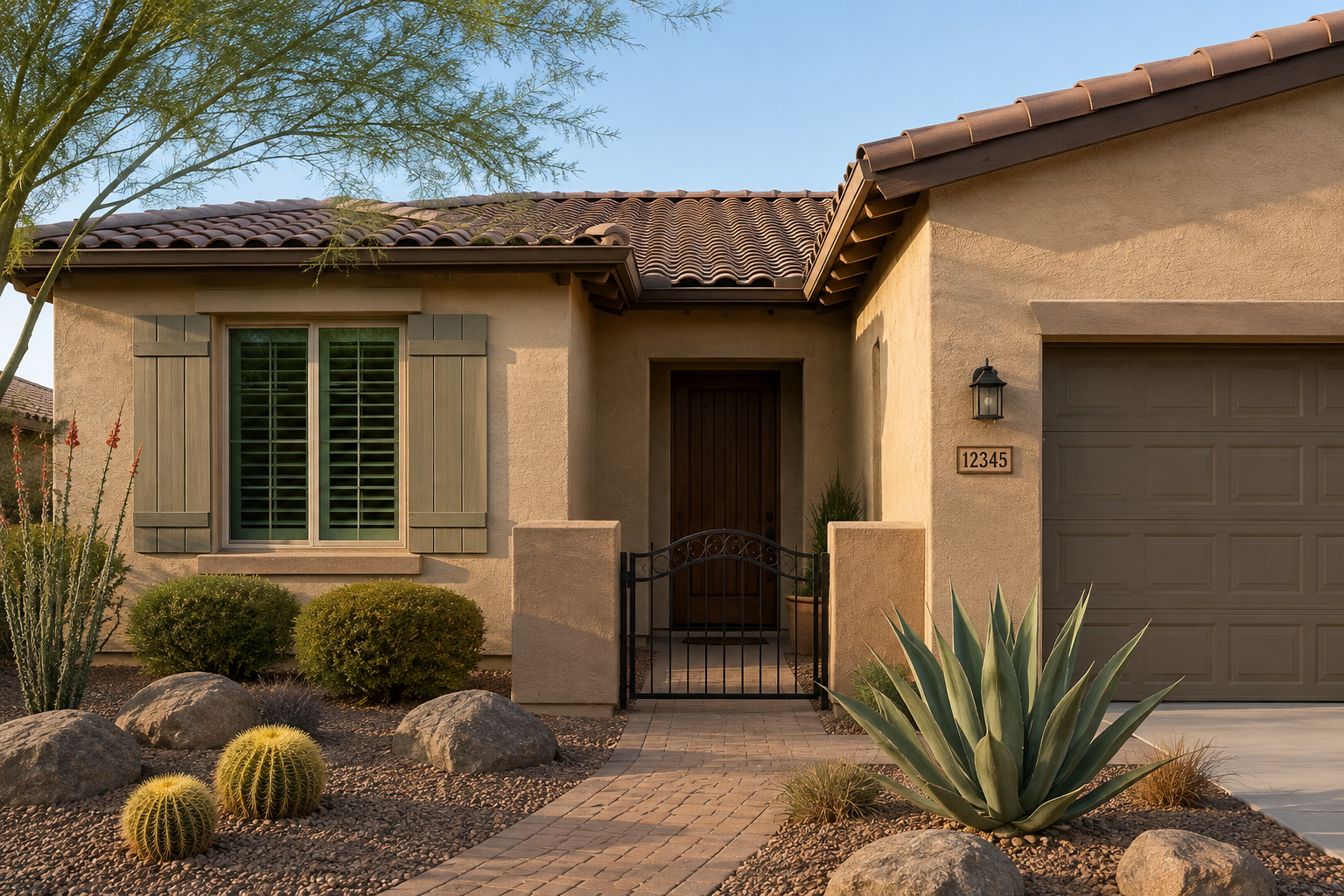 Arizona seasonal home with desert landscaping monitored while the homeowner is away.