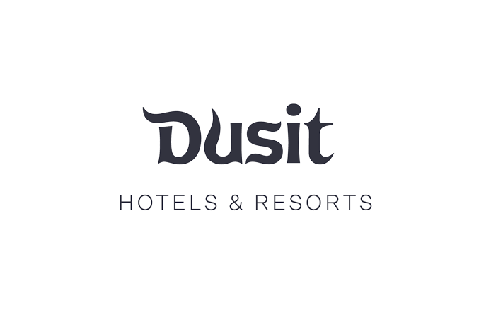 Logo for Dusit Hotels & Resorts with stylized text and a clean, minimalist design.