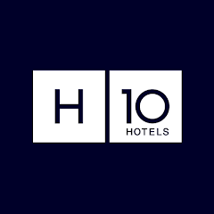 Logo of H10 Hotels with a dark blue background and white text.