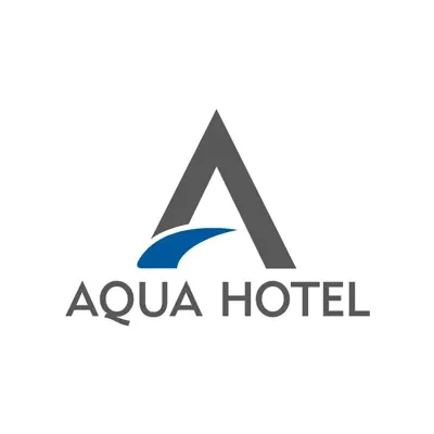 Logo of Aqua Hotel featuring a stylized letter A with a blue wave design.