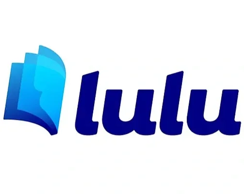 Lulu logo with blue, stylized open book icon and the word "lulu" in dark blue cursive text.