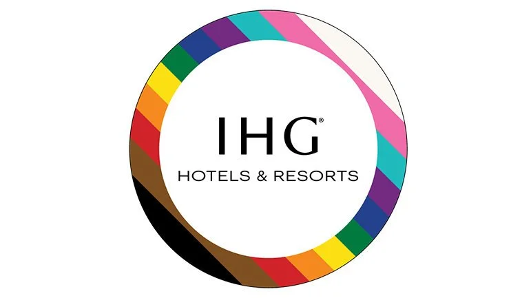 Logo of IHG Hotels & Resorts with a colorful circular border.