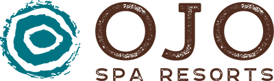 Logo of Ojo Spa Resorts, featuring a blue circular icon and brown text.