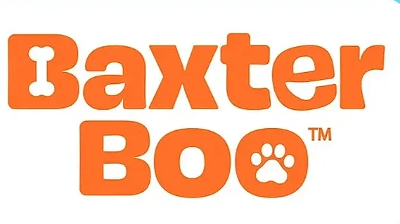 Baxter Boo logo in orange text with a paw print inside the letter 'O'