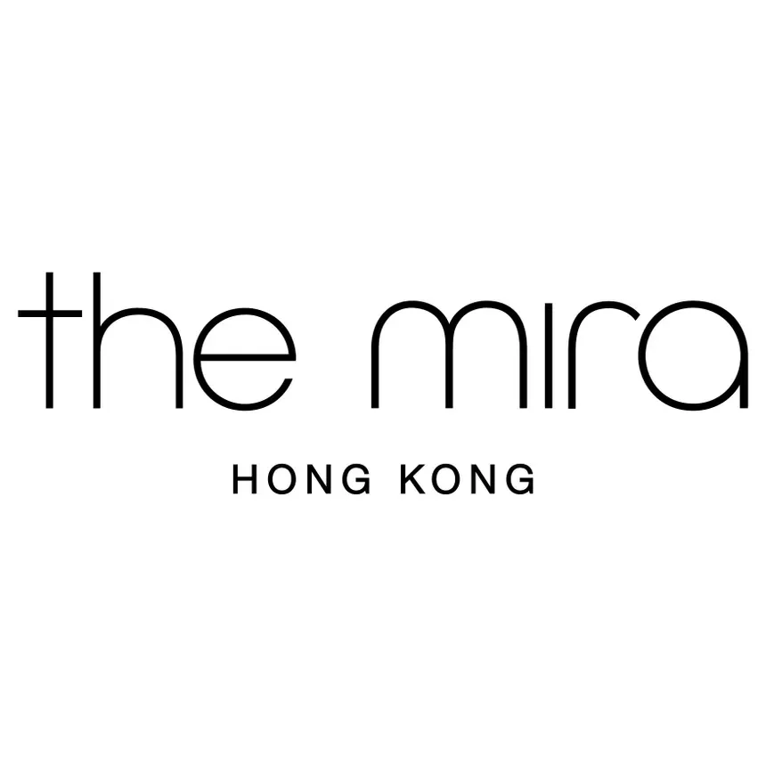 Text reading 'the mira HONG KONG' on a white background, with 'the mira' in large black font and 'HONG KONG' in smaller font below.