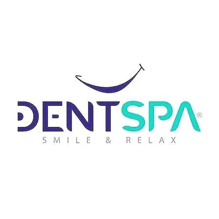 Logo for DENT SPA with a stylized smile above the name, tagline 'SMILE & RELAX' underneath.