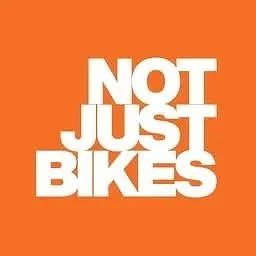 Text on an orange background that reads 'NOT JUST BIKES' in bold white letters.