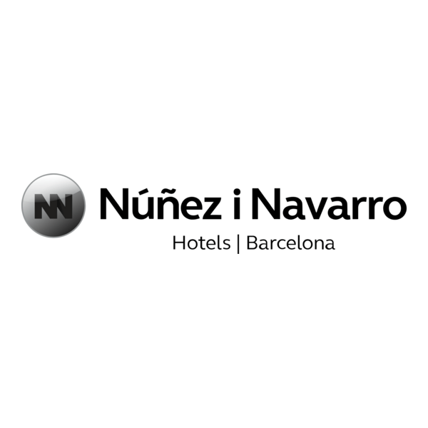 Núñez i Navarro Hotels Barcelona logo with a black and gray circular emblem containing the initials N and N.