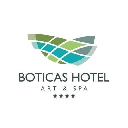 Logo for Boticás Hotel Art & Spa with a stylized abstract design in shades of green and blue, and four stars beneath the name.