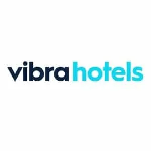 Vibra Hotels logo in blue and black text on a white background.