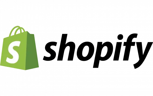 Shopify logo with a green shopping bag icon and the word 'Shopify' in black text.