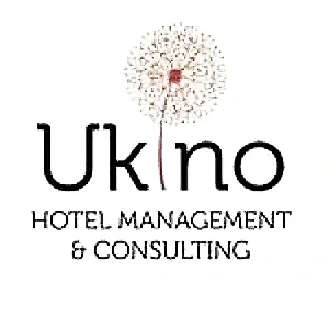 Logo of Ukino Hotel Management & Consulting with a dandelion illustration above the text.