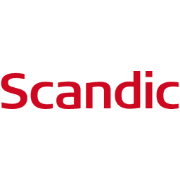 Scandic logo with red text on a white background.