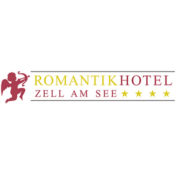 Logo for Romantik Hotel Zell am See featuring a red lion and gold, red, and black text with five stars.