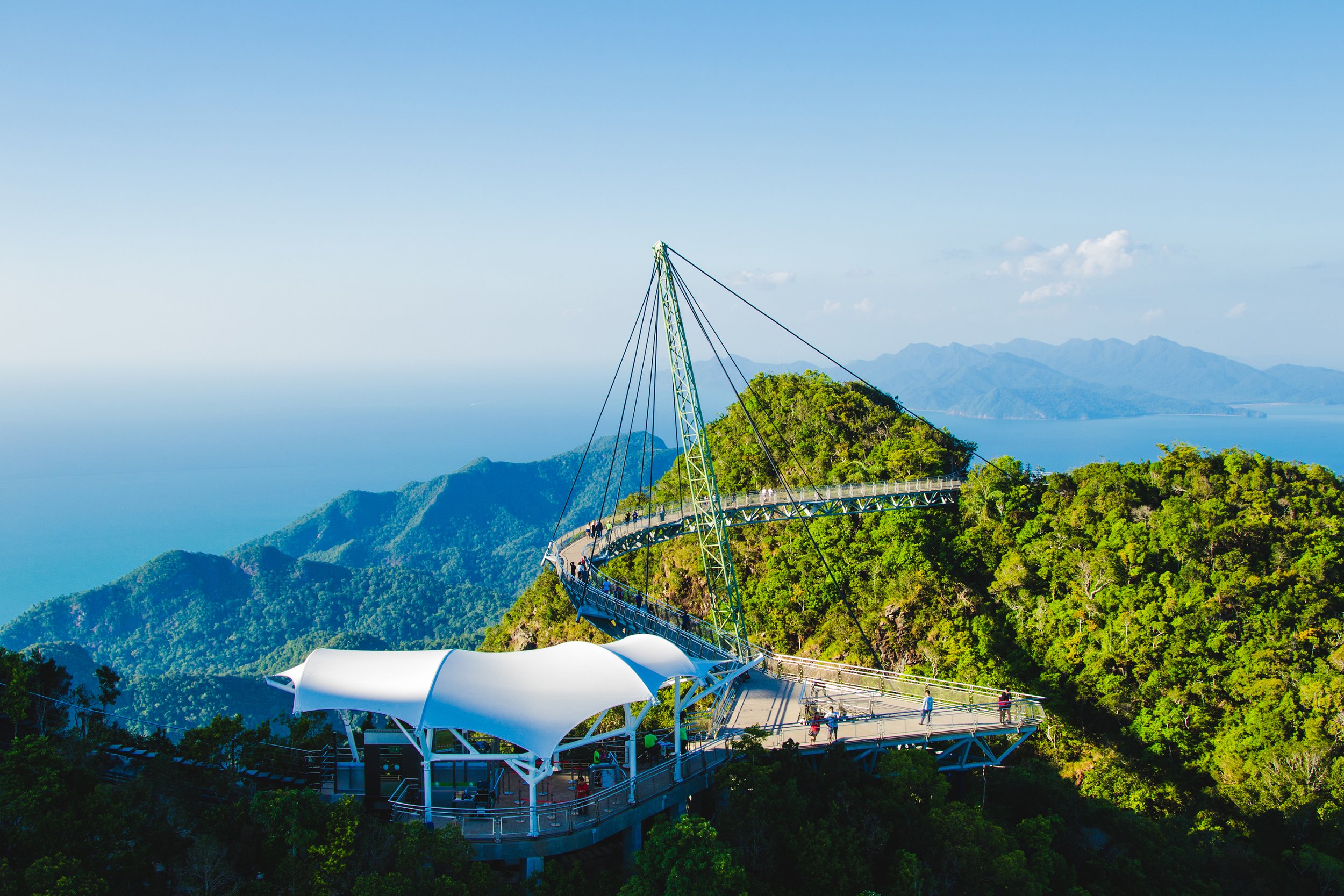 Photo of the Breathtaking aerial view with cable-stayed bridge, symbol Langkawi, Malaysia. Adventure holiday. Modern technology. Tourist attraction. Travel concept.jpg