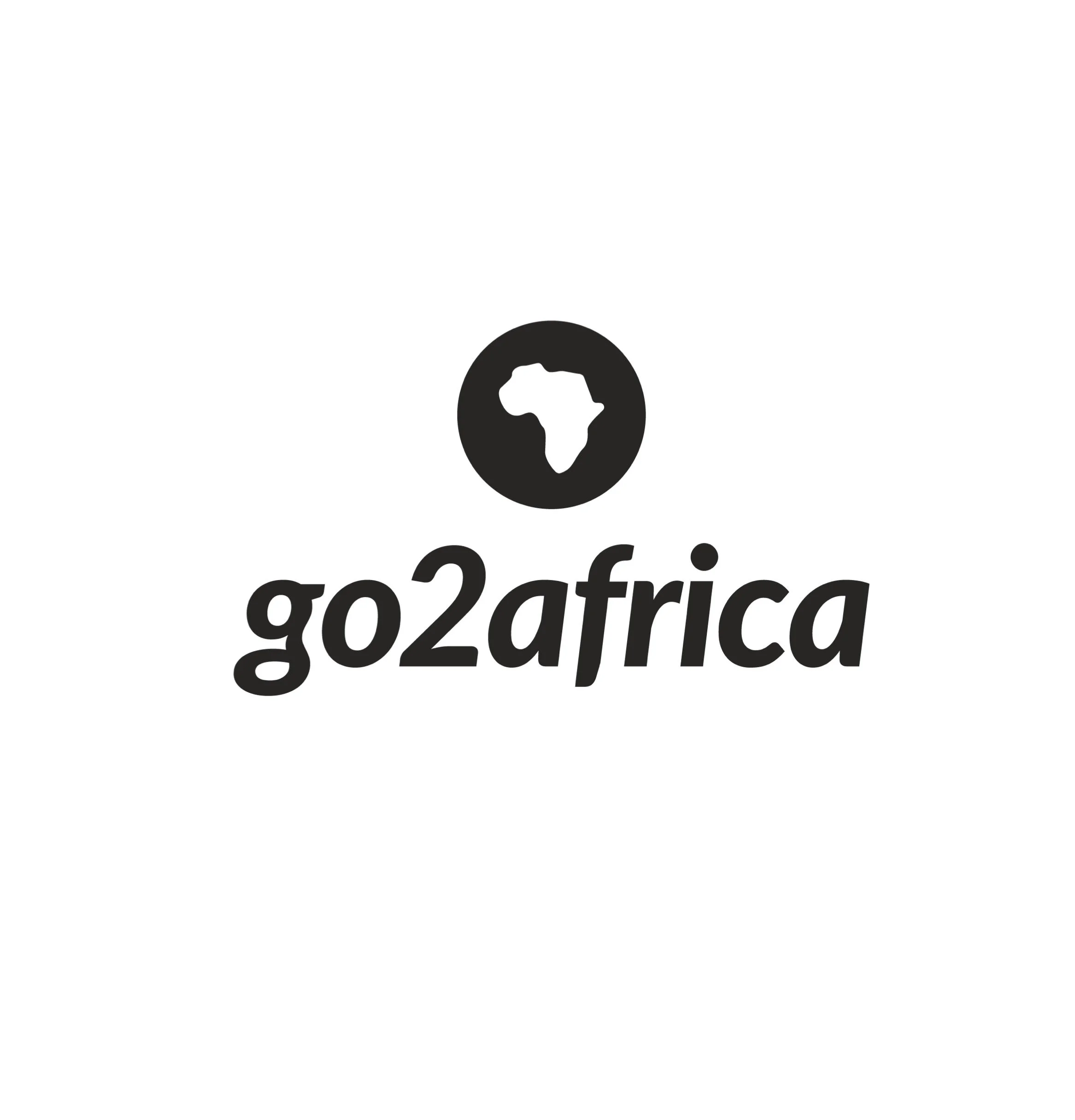 Black and white logo of Africa with text 'go2africa' beneath it.