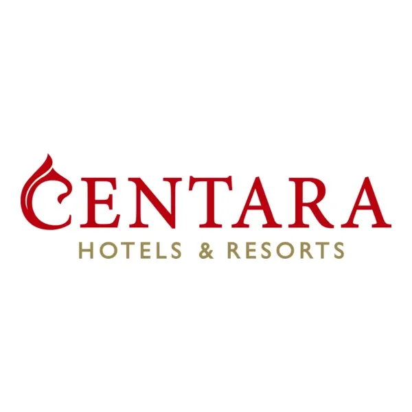 Centara Hotels & Resorts logo with the word 'Centara' in red and a flame-shaped symbol to the left, and 'Hotels & Resorts' in beige below.
