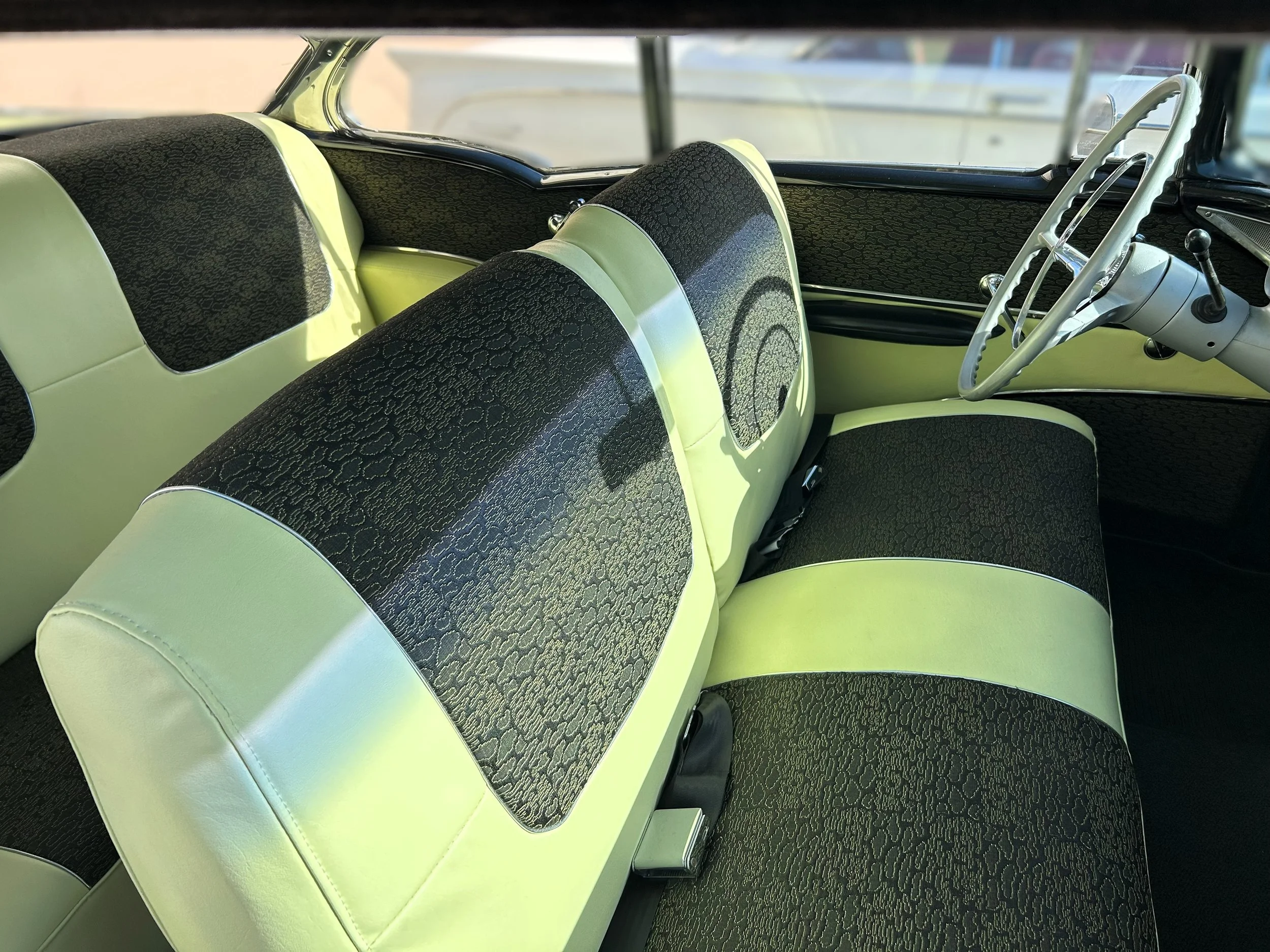 Nick and Cody's Creation - custom car interior, green and black upholstery