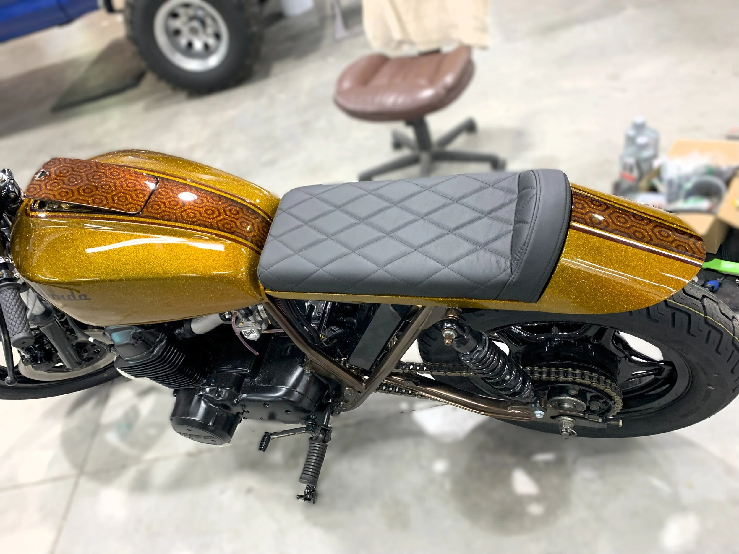 Nick and Cody's Creation - motorcycle with custom upholstery