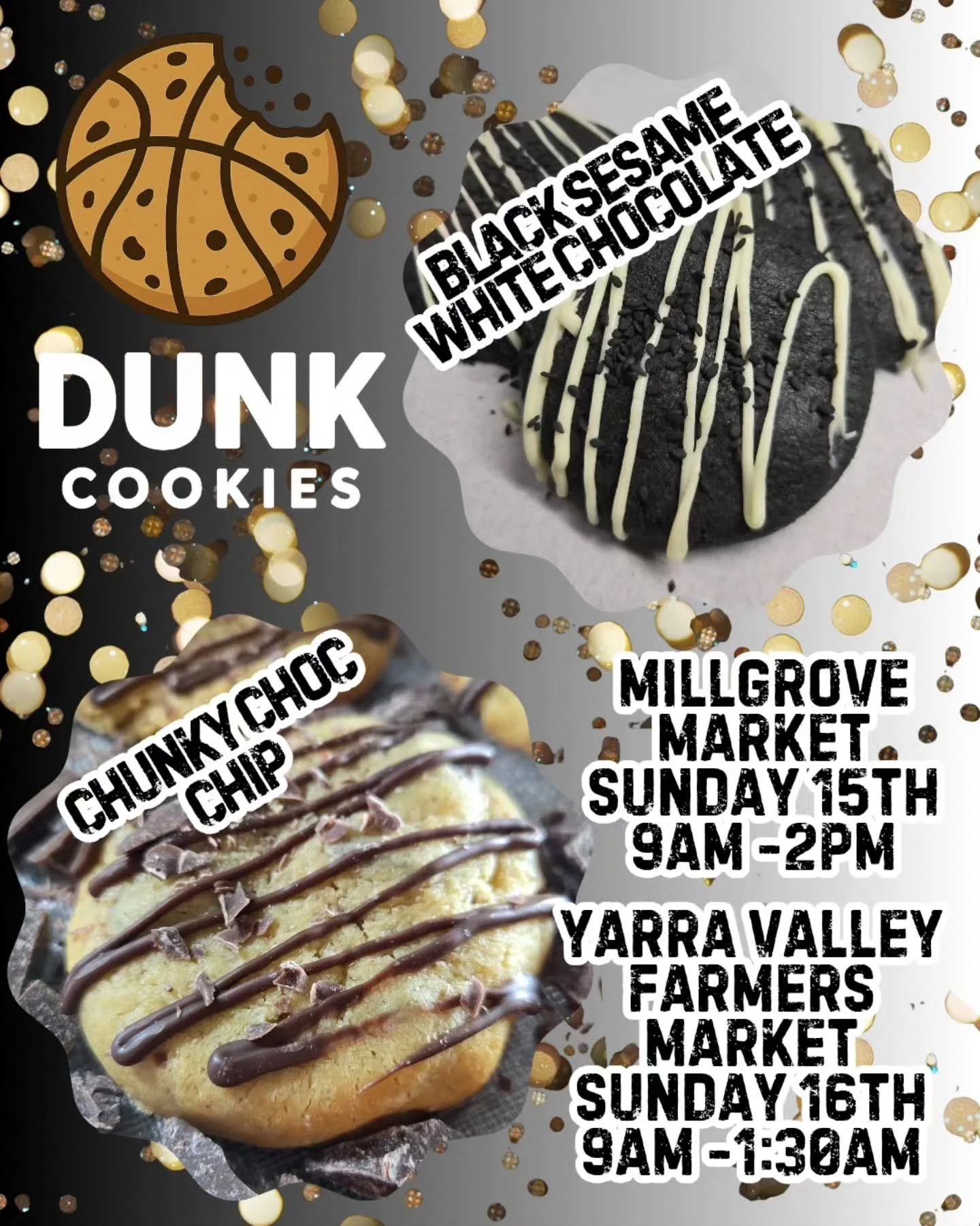 DUNK cookies will be back at the wonderful @millgrovemarket  this Saturday, 9am - 2pm 
And then catch us at Punt rd winery for the @yarravalley_farmersmarket Sunday 9am - 1:30pm