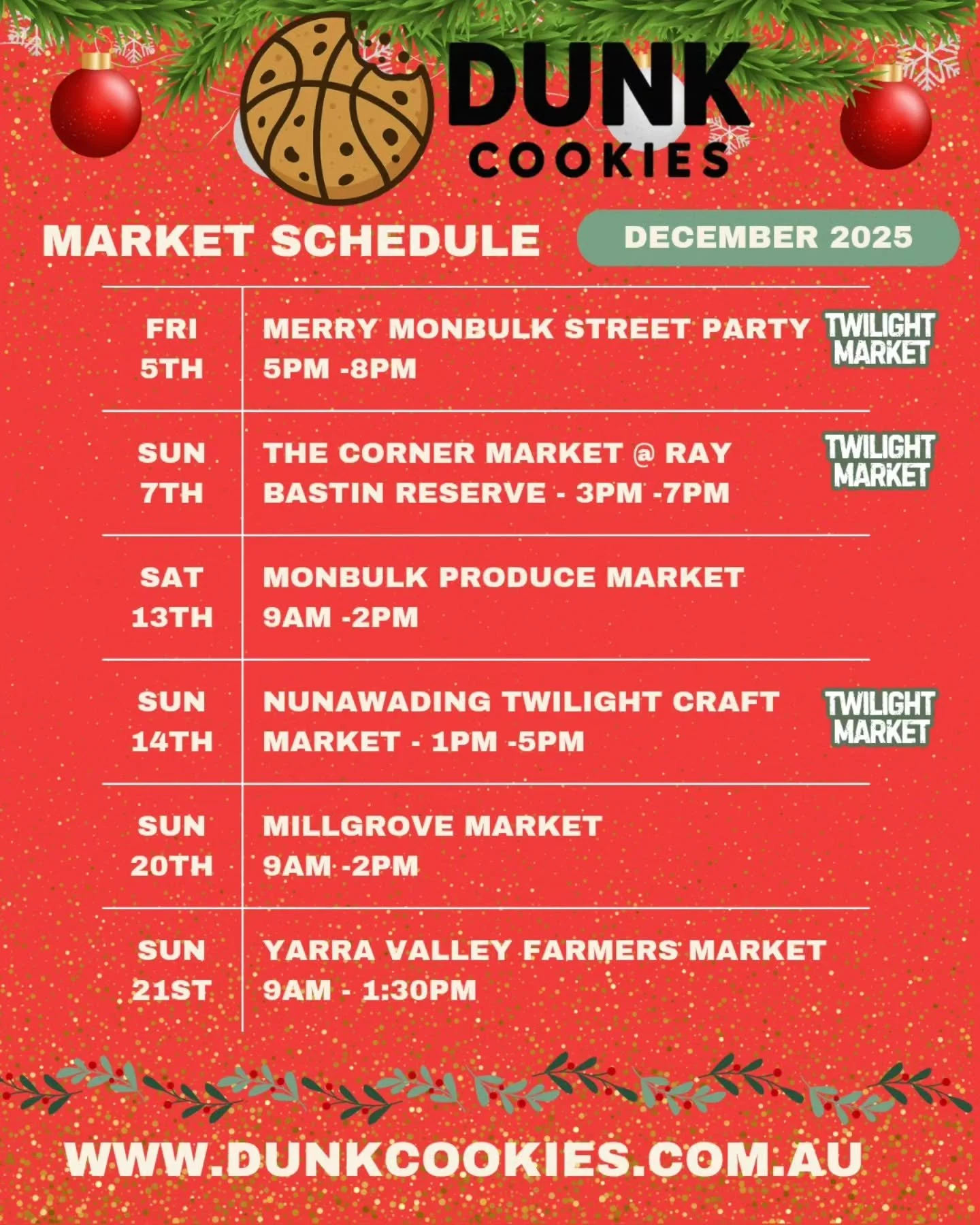 What's this? 
Why it's our December market schedule. We'll be at our regular favourites @monbulkproducemarket, @millgrovemarket and @yarravalley_farmersmarket 
As well as the Merry Monbulk Street party, the @the.corner.market.lnt Twilight market at R