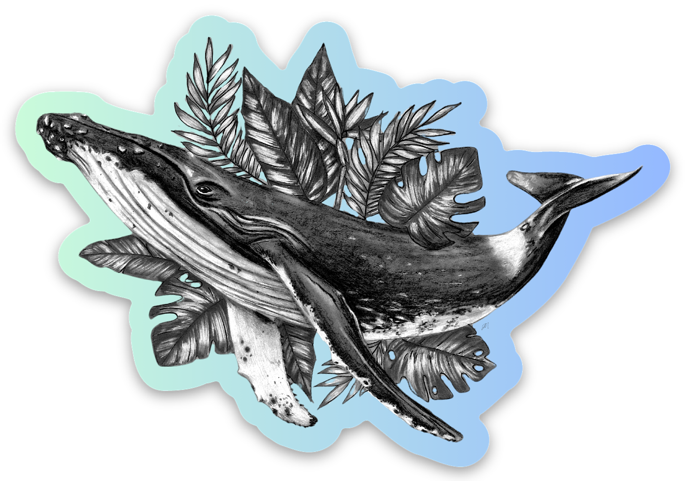 light blue green Whale sticker mockup.png