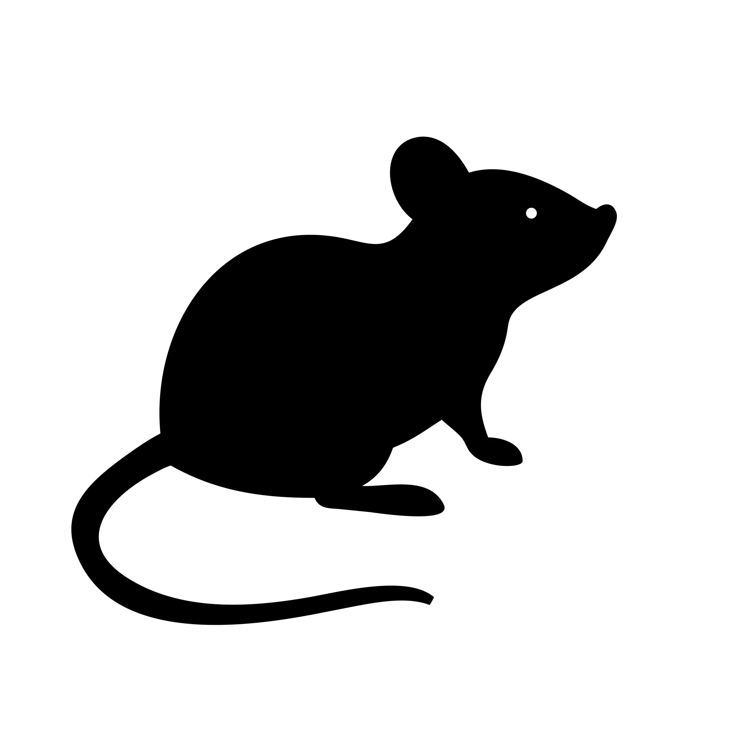 Silhouette of a rodent, such as a rat or mouse, with a long tail.