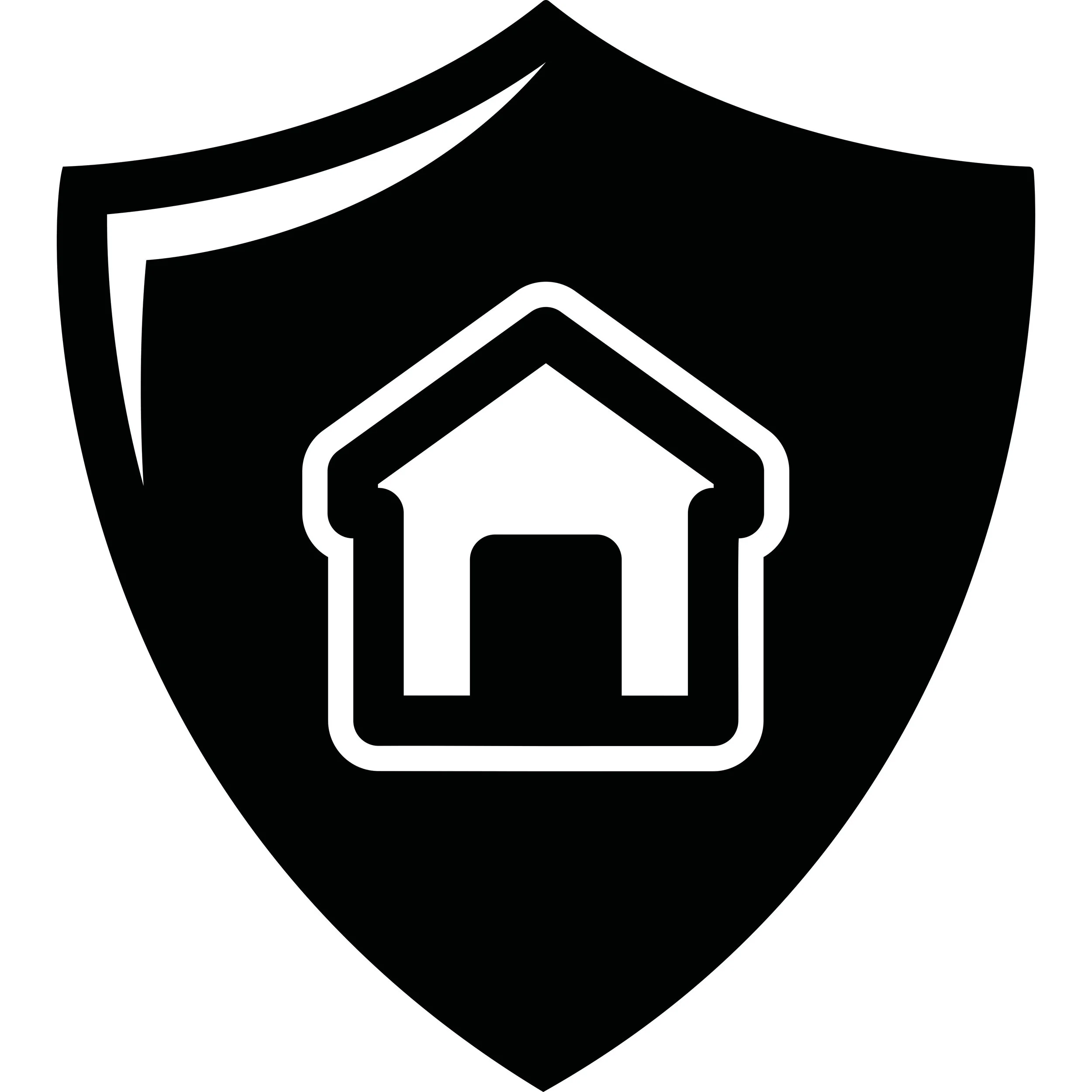 Black and white shield icon with a house inside, symbolising termite barrier protection.