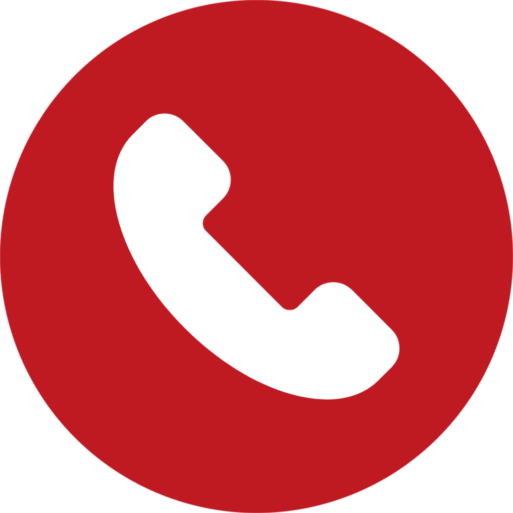 Red circular icon with a white telephone handset symbol in the center.